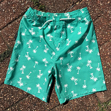 Toddler 5T Lined Swim Shorts Drawstring Elastic Waist Palm Tree Green