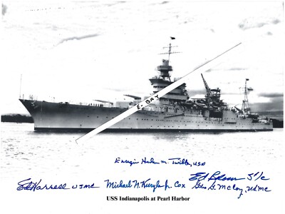 USS Indianapolis, CA35, Multi-Signed Ship Photograph, 5 Survivors, Atomic Bomb