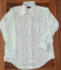 Manhattan Silkhana Vintage Shirt White W/ Green Polka Dots 1980  s Mens 16