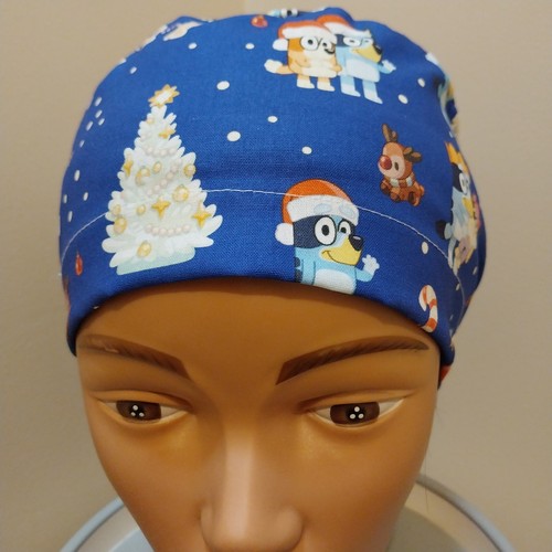 Nurses Bluey Christmas, cotton long hair scrub cap, scrub hat. Handmade Aust - Picture 8 of 14