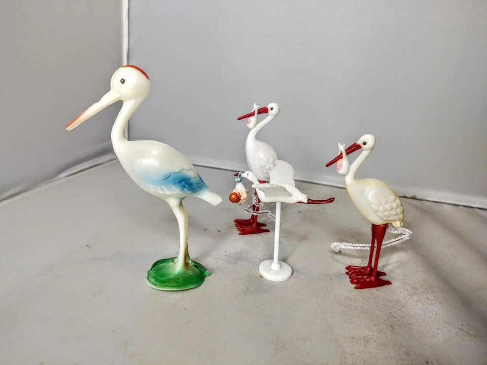 复古婴儿淋浴蛋糕装饰套装鹳鸟人偶派对用品 — 第 3/4 张图片