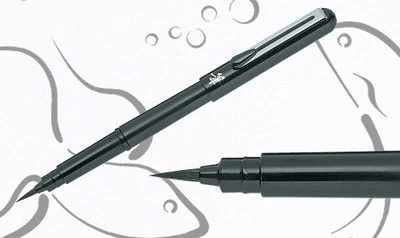Pentel Pinselstift für japanische Kalligraphie GFKP Schwarz mit 12 Patronen