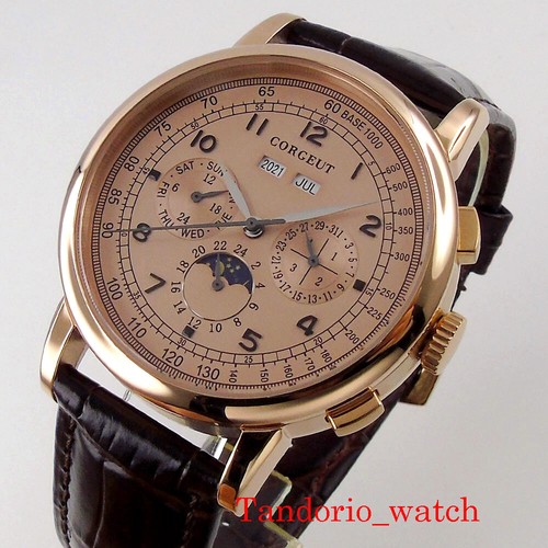 Reloj automático para hombre Corgeut 42 mm negro fecha mes año función correa mental - Imagen 3 de 17