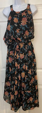 Torrid Tea Length Clip Dot High Neck Tiered Dress 4X Black Floral Lined Belted