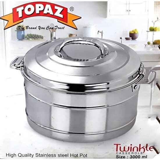 Topaz Stainless Steel Hot Cold Food Insulated Casserole Double Wall Hot Pot