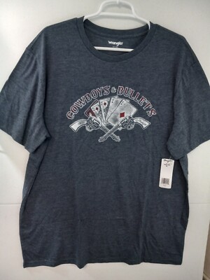 Cowboys & bullets Poker T-Shirt Men's XL NWT Wrangler Heather Blue Aces & Kings