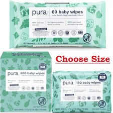 Pura Baby Wipes - 100 Plastic-Free, Plant-Based, 99 Water, Choose Size