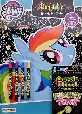 My Little Pony Bright Idea Coloring Book PLUS 8 CRAYOLA BOLD & BRIGHT CRAYONS!