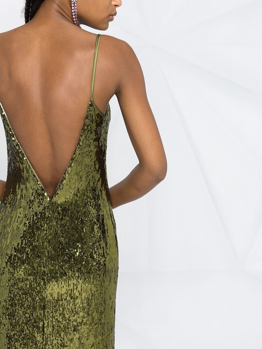 green painted dresser ideas Galvan Green Silk Halter Neck Maxi Dress with Neck Tie Detail Size FR –  Sellier main image 0