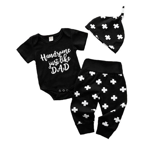 3PCS Newborn Set Kid Baby Boy Clothes Jumpsuit Romper Bodysuit Pants Hat Outfits - Picture 2 of 8