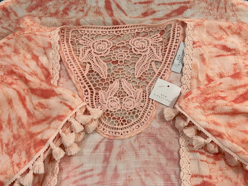 NEW Directions Top Sz L/XL Tie Dye Peachy Pom Pom Open Cardigan Cover Kimono NWT - Picture 3 of 8