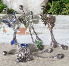 1pc Butterfly Chain CZ Gem Belly Ring Navel Piercing Pierced Naval Body Jewelry