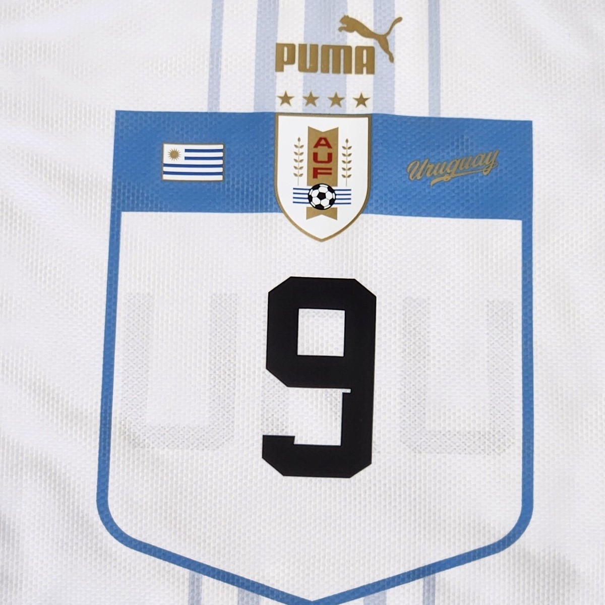 PUMA サッカーウェア L. SUÁREZ 9 Puma Uruguay Men's Away Jersey 22/23 L. SUAREZ #9 White-Blue