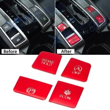 Red Alloy Gear Accessories Brake Hold Button Frame Trim For Honda Civic 2016-21
