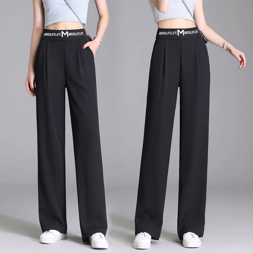 Fashionable Women's Loose Office Pants High Waist Straight Leg Casual Length - Foto 11 di 29