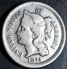 1874 THREE 3 CENT NICKEL