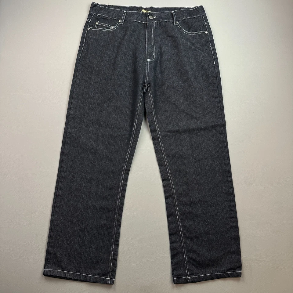 Vintage Chams Jeans Mens 38 36x30 Dark Denim Baggy Hip Hop Embroidered Y2K - Image 2 of 4