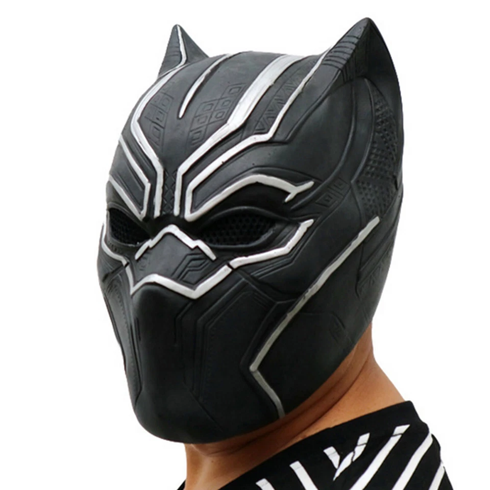 New Black Panther Helmet Cosplay Full Head Latex Mask Halloween Party Costume - Image 2 of 4