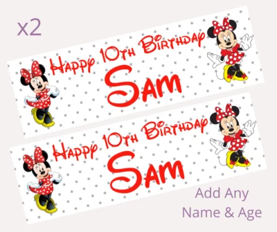 MADVINYL 2x Personalised Disneys MINNIE MOUSE Happy Birthday Banner LARGE Poster ANY TEXT