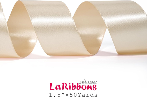 Nude Satin Ribbon 1 1/2 Inch 50 Yards Luxury Double Faced Ivory Silk Ribbon for - Picture 5 of 6