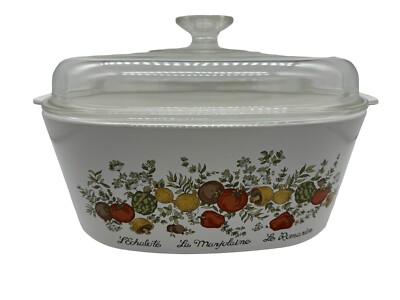 Corning Ware A-5-B Spice Of Life 5-Quart White Casserole Dish Glass Lid 