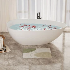 59" Glossy White Bathroom Bathtub Freestanding Solid Stone Resin Soaking Tub NEW