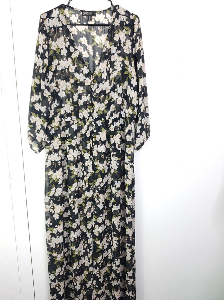 Forever 21 Top Womens 3X Duster Kimono Longline Floral Button