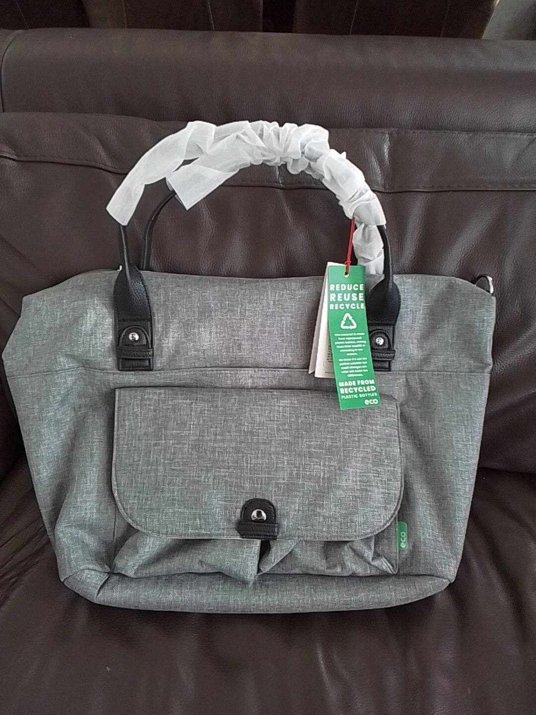 BABYMEL Eco Jade Grey Baby Nursery Changing Bag with Nappy Mat & Stroller Straps