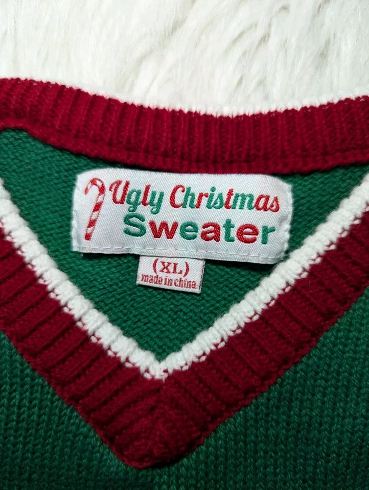 UGLY CHRISTMAS SWEATER Green Vest UNISEX Size XL Gingerbread Man V-Neck FUNNY - Image 4 of 4