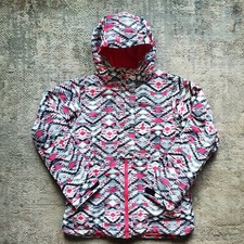 Columbia Girl's Medium Pink Gray Geometric Coat Zip-Up Hooded Winter Jacket