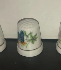 Butterfly Porcelain Blue Yellow Flower Collectible Souvenir Thimble