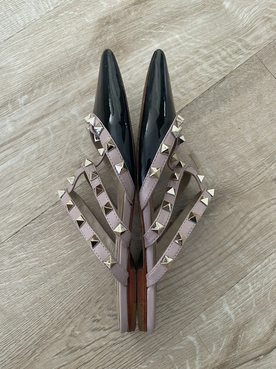 Valentino Garavani Rockstud Patent Leather Mule Flats Black