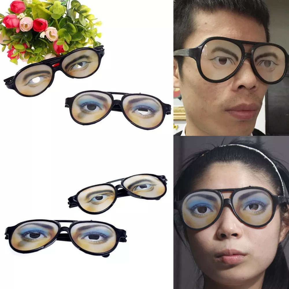Joke glasses with sales eyes open