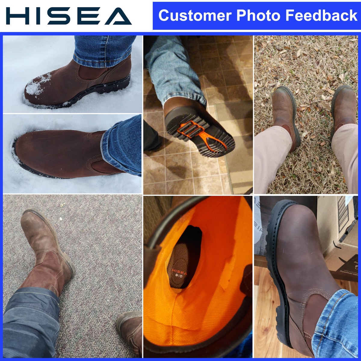 HISEA Men Steel Toe Safety Work Boots Pull On Waterproof Leather