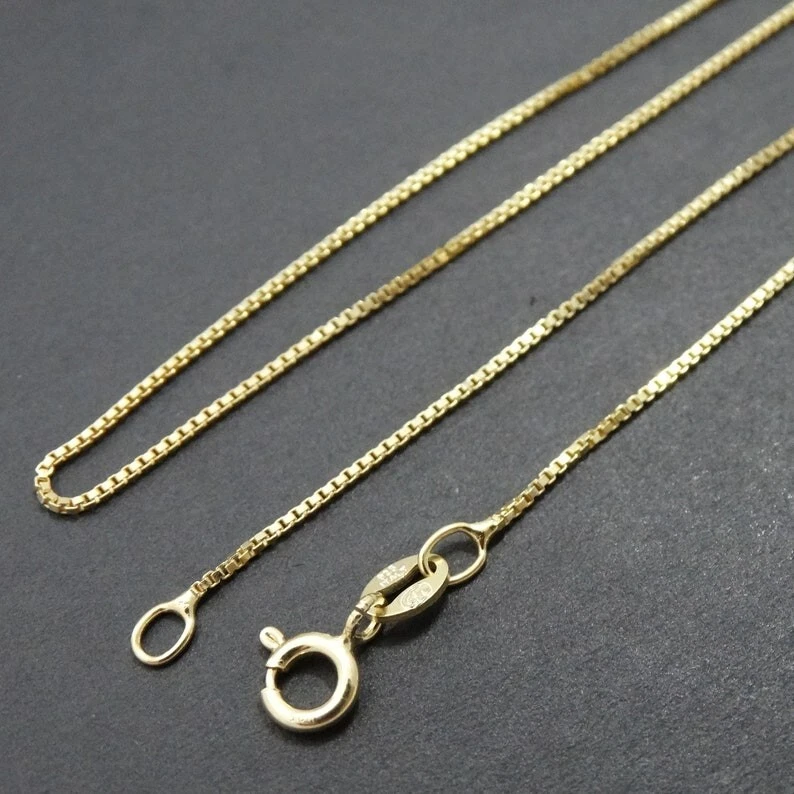 Collar de cadena de caja enchapado en oro de 18 quilates de plata de ley 925 para hombre y mujer de 16-30" Foto 2 de 4