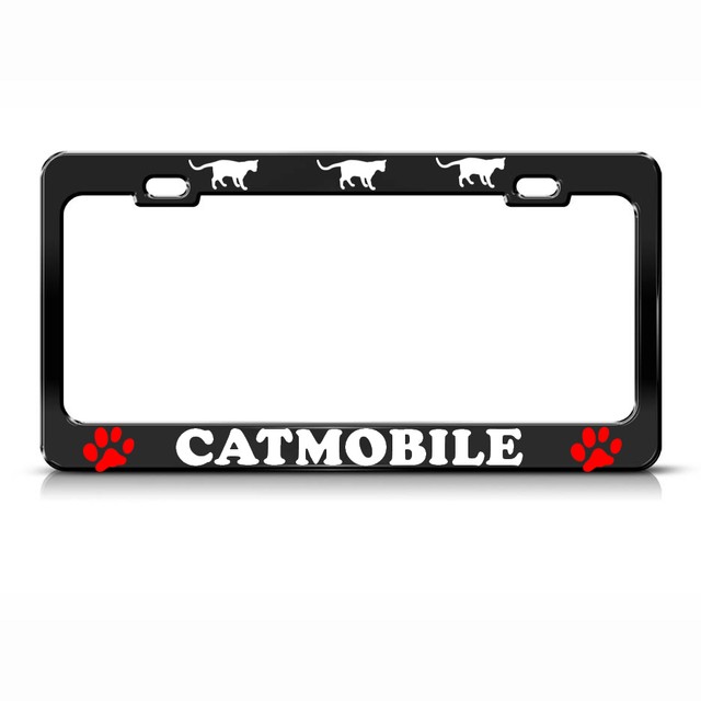 CAT MOBILE Heavy Duty Black Metal License Plate Frame ANIMAL CAT LOVER