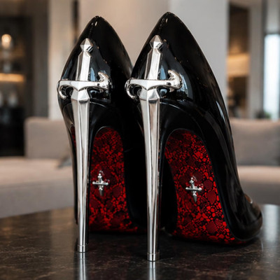 Women's Sword Heel Court Shoes Gothic Stiletto Pumps Black Red Silver 8cm