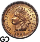 1907 Indian Head Cent Penny, Bright Choice BU++, 4-Full Diamonds