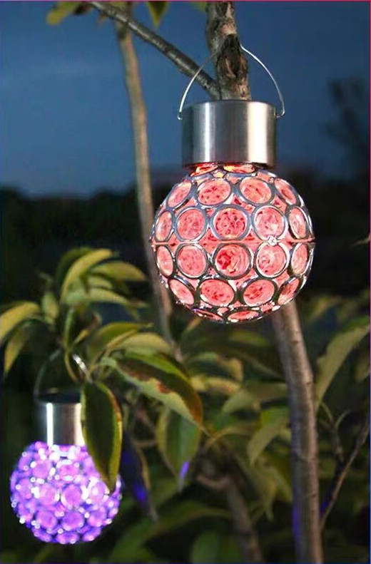 Avilo - Crackle Globe Hanging Solar LED Lights - 3 Pack - Stainless Steel - Image 2