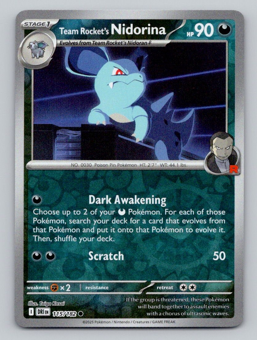 Team Rocket's Nidorina 115/182 Common Destined Rivals Pokemon Reverse Holo NM