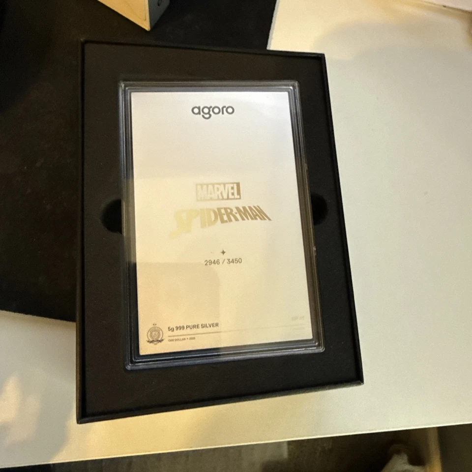 Marvel Spider-Man Caja Ciega 5g Plata/Oro Lámina Tarjeta Persecución 2025 Agoro Como Nueva Niue Foto 4 de 4