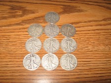 Lot 10 1942-1946 90 Silver Walking Liberty Half Dollar Circulated