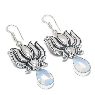 Boucles d'oreilles pendantes goutte pierre précieuse en forme de poire opale ... - Photo 1/4