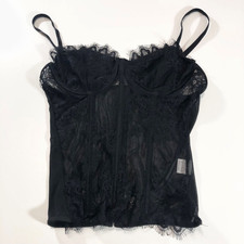 Womens Black Lace Corset Top Mesh Lace Bustier Coquette Size S Black