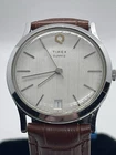 Men's Vintage Timex Q Watch 33mm Silver Tone Date New Leather Band & New Battery