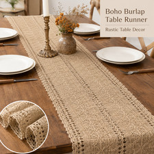 Boho Rustic Burlap Table Runner Farmhouse Vintage Jute Dining Table Decor Mat