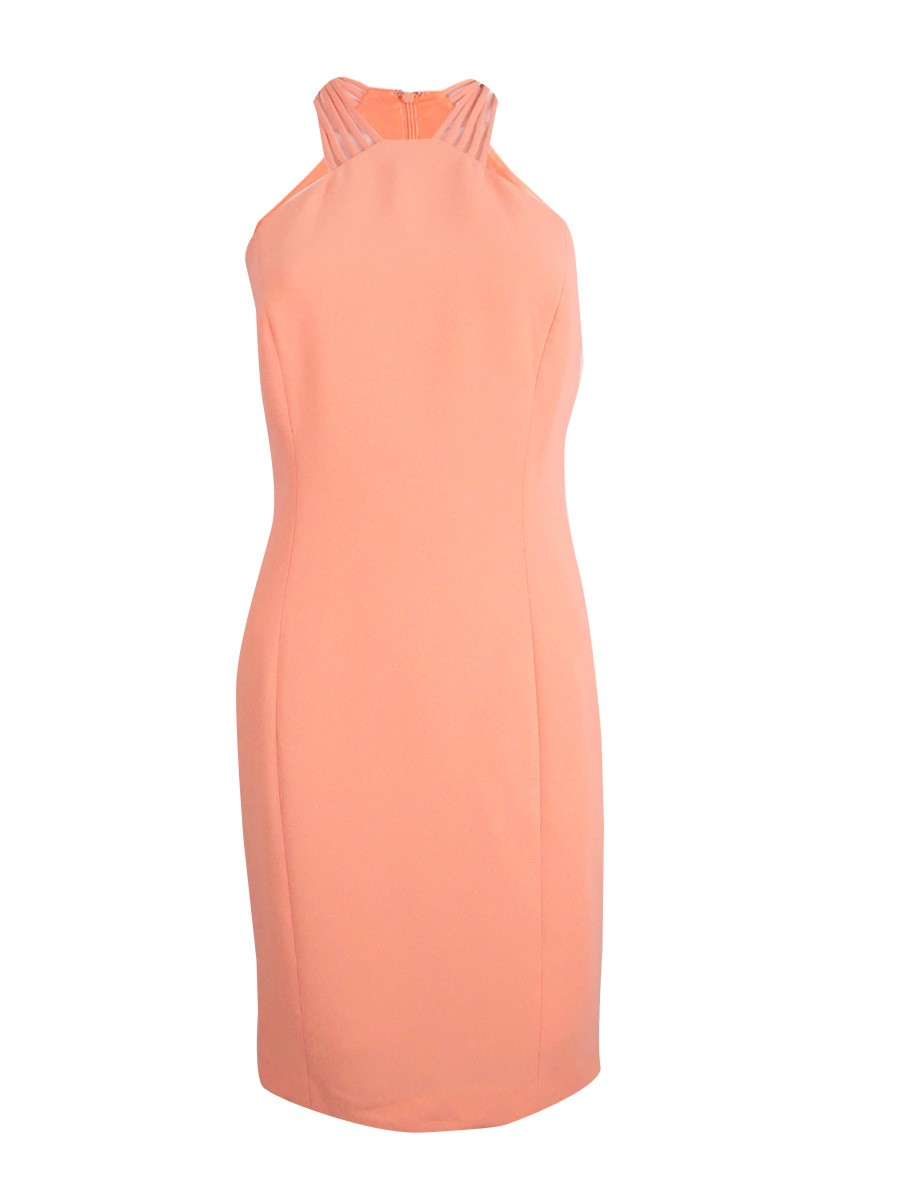 Calvin Klein Womens Sleeveless Sheath Cocktail Dress Orange 8