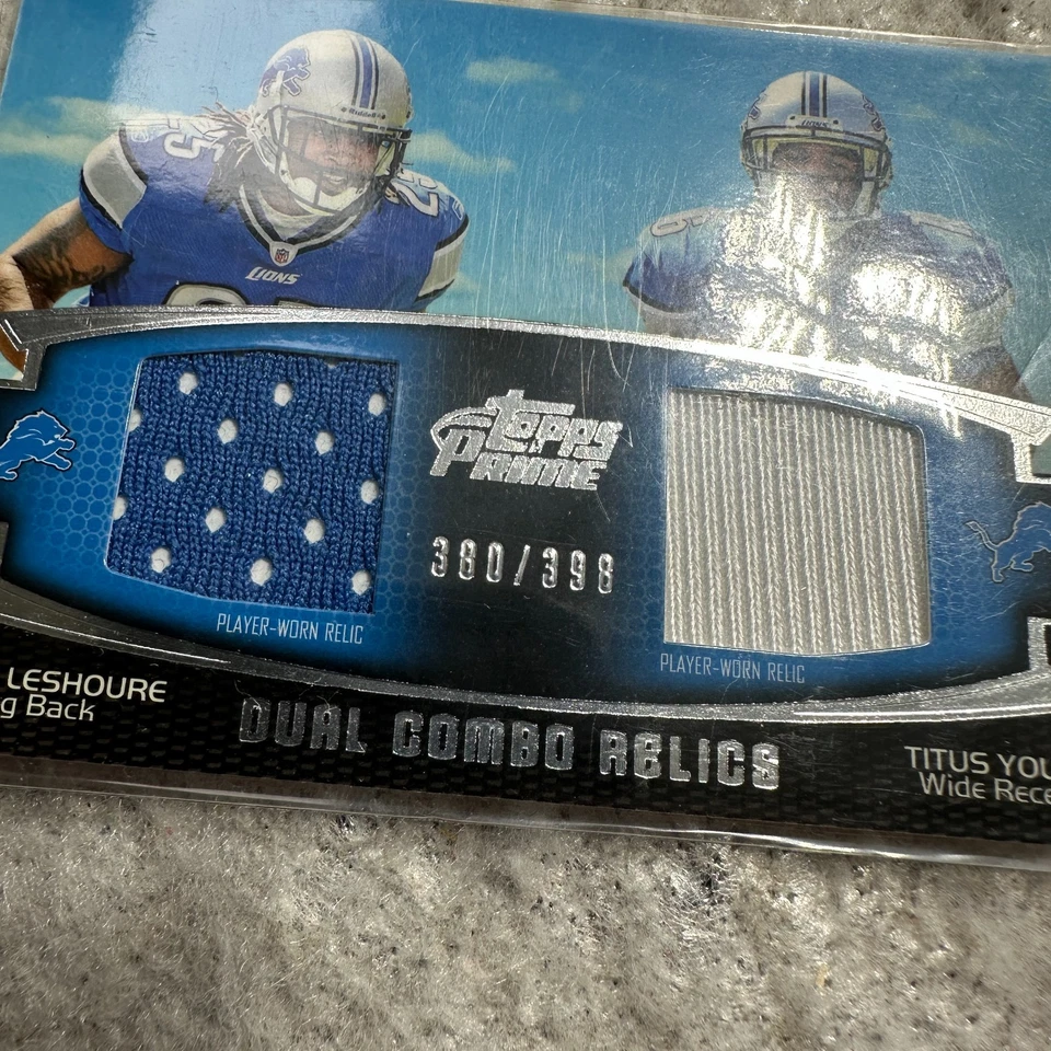 2011 Topps Prime Dual Combo Relic /398 Card #DCR-LY Mikel Leshoure Titus Young - Image 2 of 4