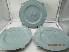 Set Of 3 Dinner Plates 12” Embossed Rooster Sweet Olive Design Antique Blue
