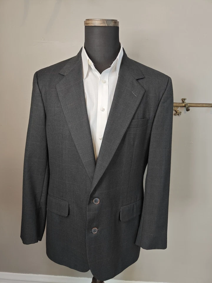 🇺🇲 Abrigo deportivo de lana a cuadros gris Glen 42R Corbin para hombre hecho en EE. UU. Foto 3 de 4